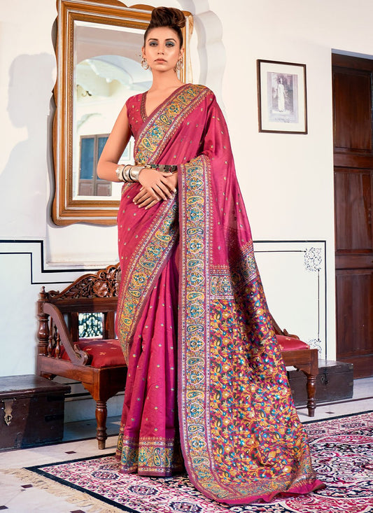 Contemporary Satin Silk Magenta Weaving Saree