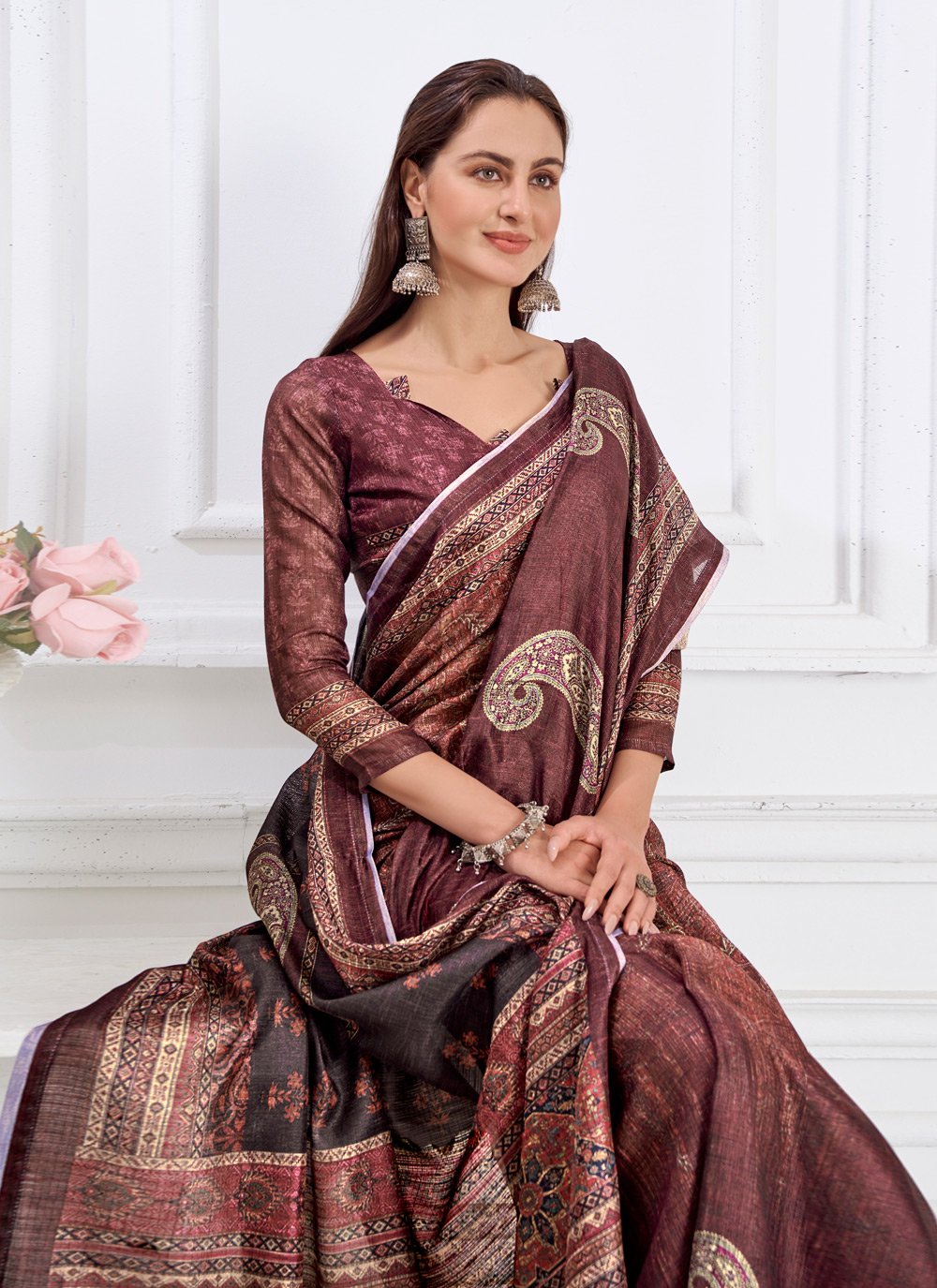 Contemporary Faux Crepe Multi Colour Digital Print Saree