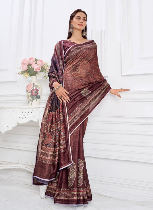 Contemporary Faux Crepe Multi Colour Digital Print Saree