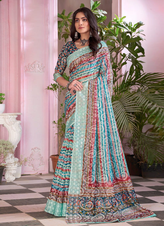 Contemporary Faux Crepe Multi Colour Digital Print Saree