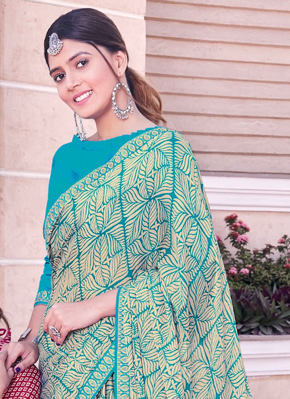 Contemporary Georgette Turquoise Print Saree