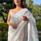 Contemporary Organza White Embroidered Saree
