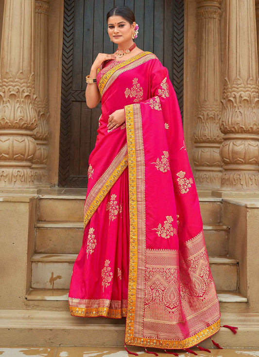 Contemporary Banarasi Silk Pink Weaving Saree