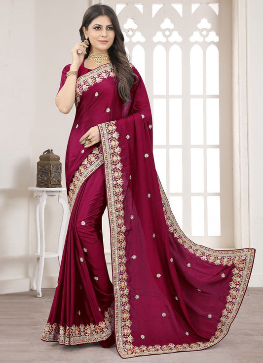 Contemporary Crepe Silk Purple Embroidered Saree