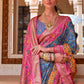 Contemporary Patola Silk Blue Pink Patch Border Saree