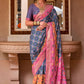 Contemporary Patola Silk Blue Pink Patch Border Saree