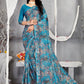Contemporary Net Blue Digital Print Saree