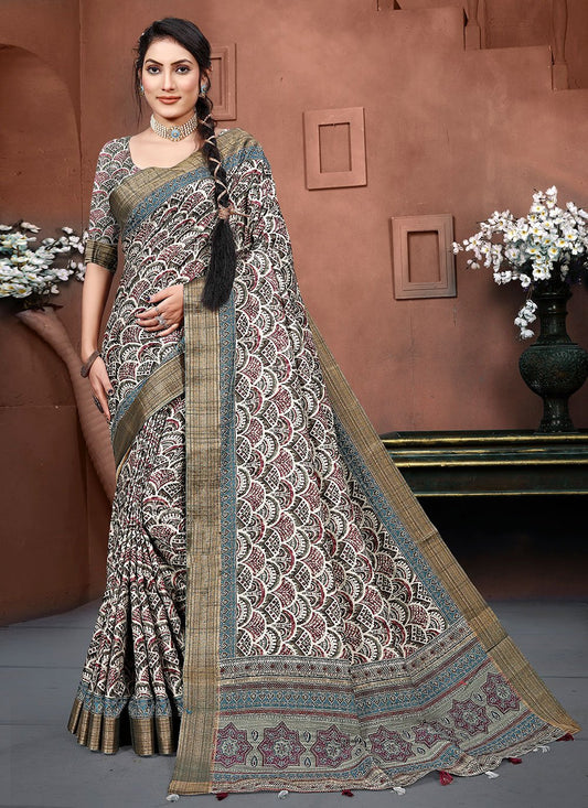 Contemporary Banarasi Silk Multi Colour Digital Print Saree