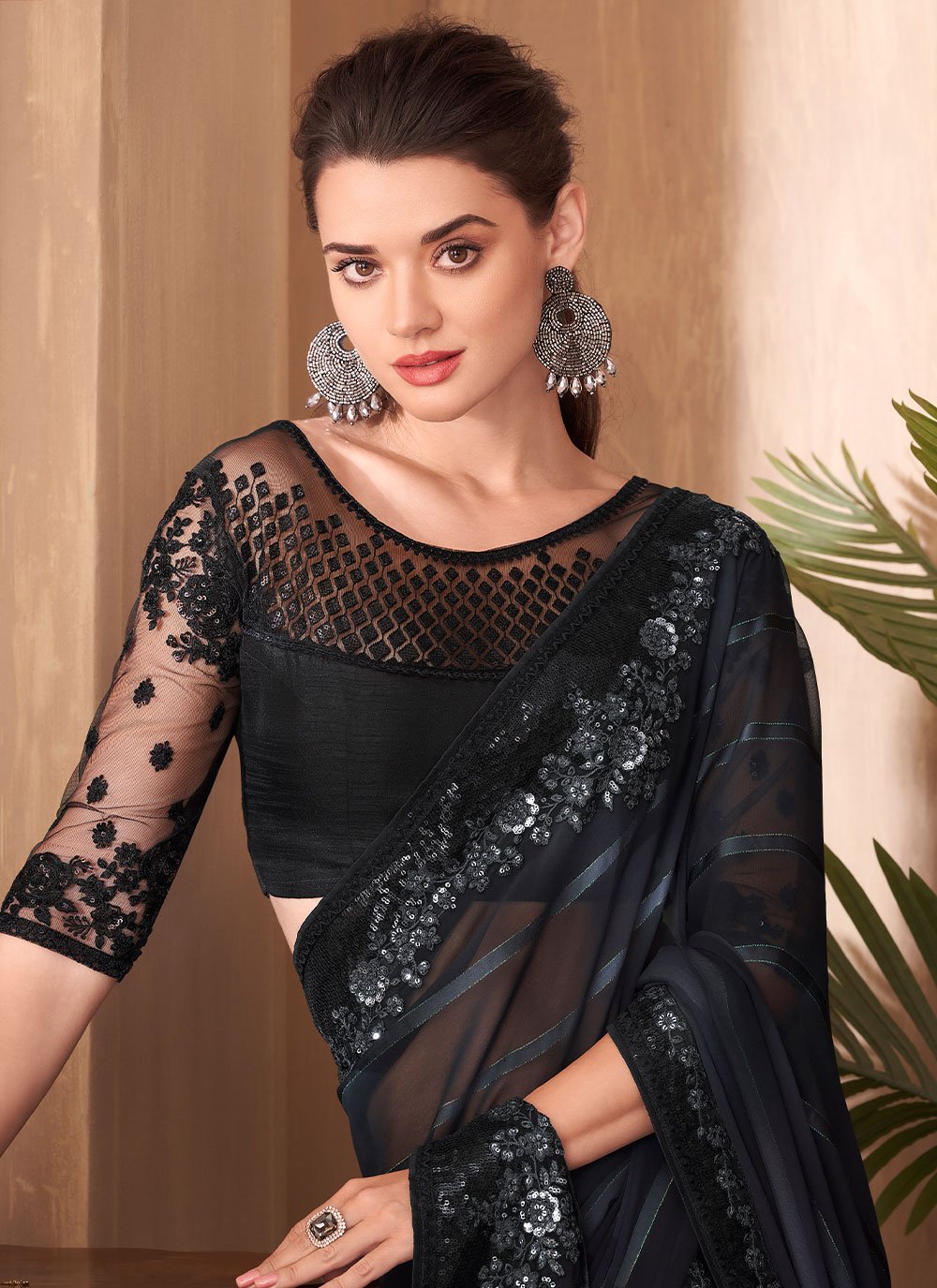 Contemporary Silk Black Embroidered Saree