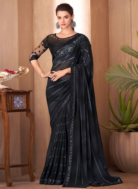 Contemporary Silk Black Embroidered Saree