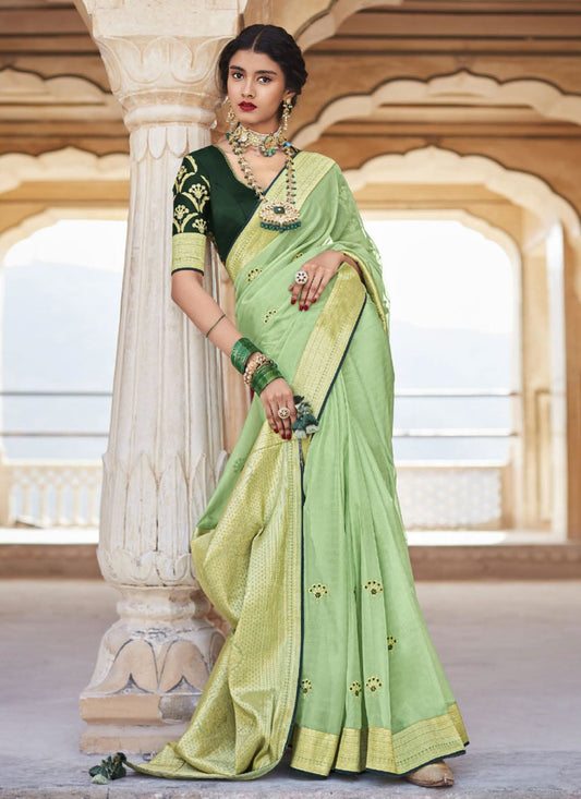 Contemporary Silk Green Embroidered Saree