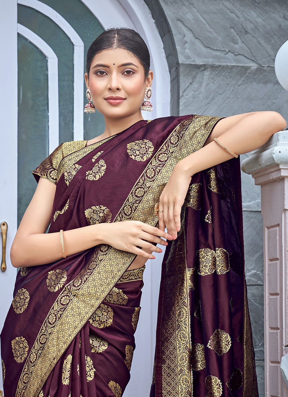 Contemporary Banarasi Silk Purple Weaving Saree