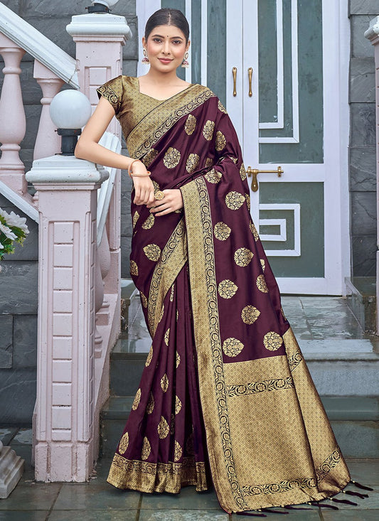 Contemporary Banarasi Silk Purple Weaving Saree