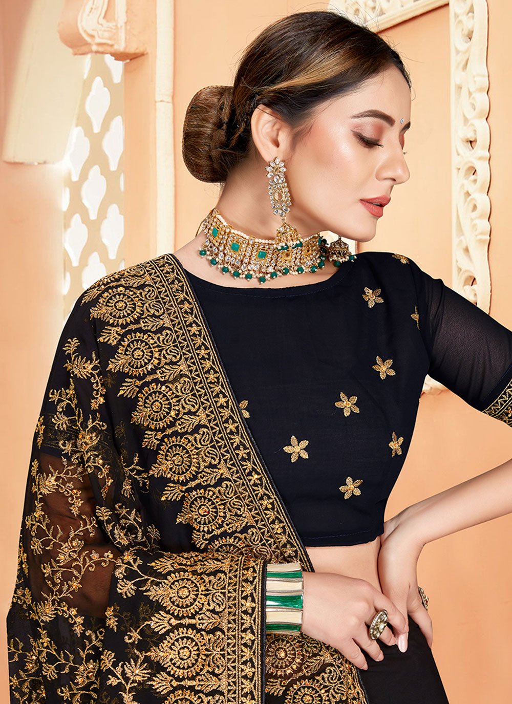 Contemporary Georgette Black Embroidered Saree