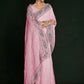 Contemporary Georgette Pink Lucknowi Work Saree