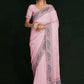 Contemporary Georgette Pink Lucknowi Work Saree