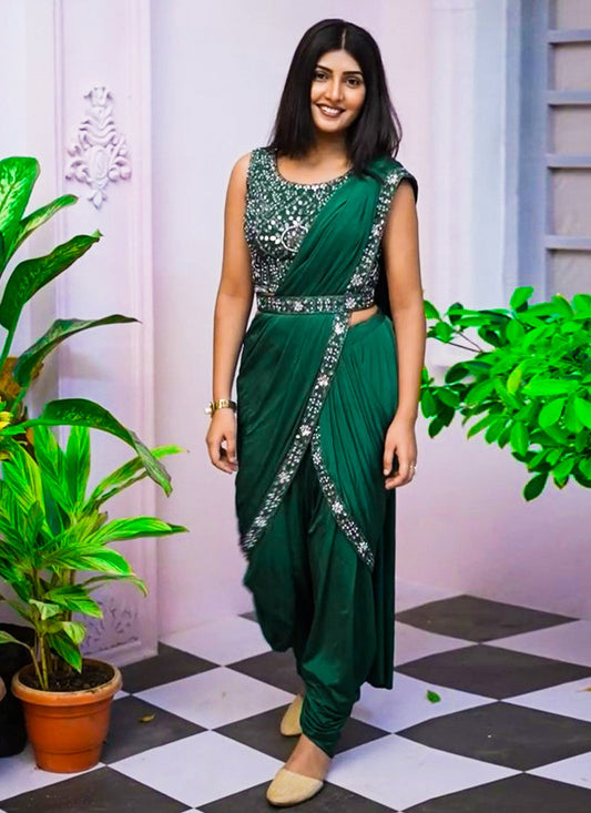 Contemporary Lycra Green Mirror Saree