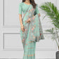 Contemporary Net Aqua Blue Embroidered Saree