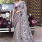 Contemporary Imported Net Purple Embroidered Saree