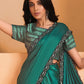 Contemporary Crepe Silk Satin Green Embroidered Saree