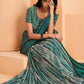 Contemporary Crepe Silk Satin Green Embroidered Saree