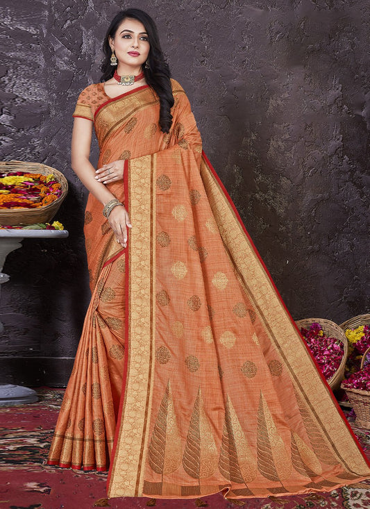 Contemporary Silk Orange Weaving Saree