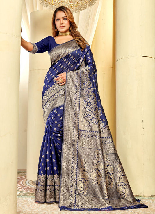 Contemporary Art Silk Blue Woven Saree