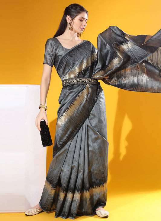 Contemporary Tussar Silk Grey Woven Saree