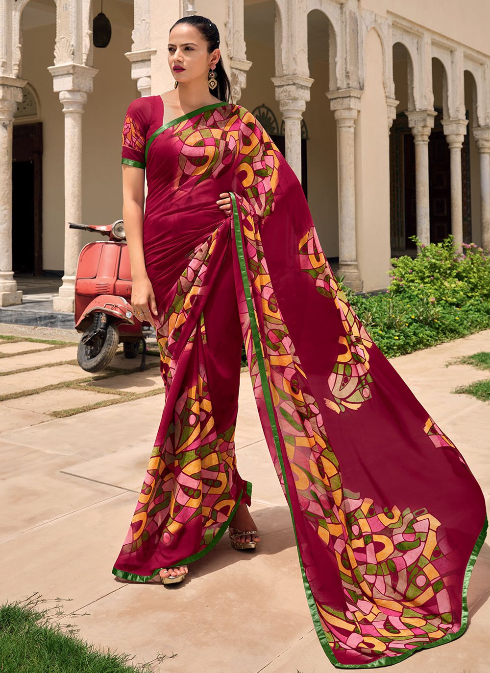 Contemporary Weight Less Maroon Lace Saree