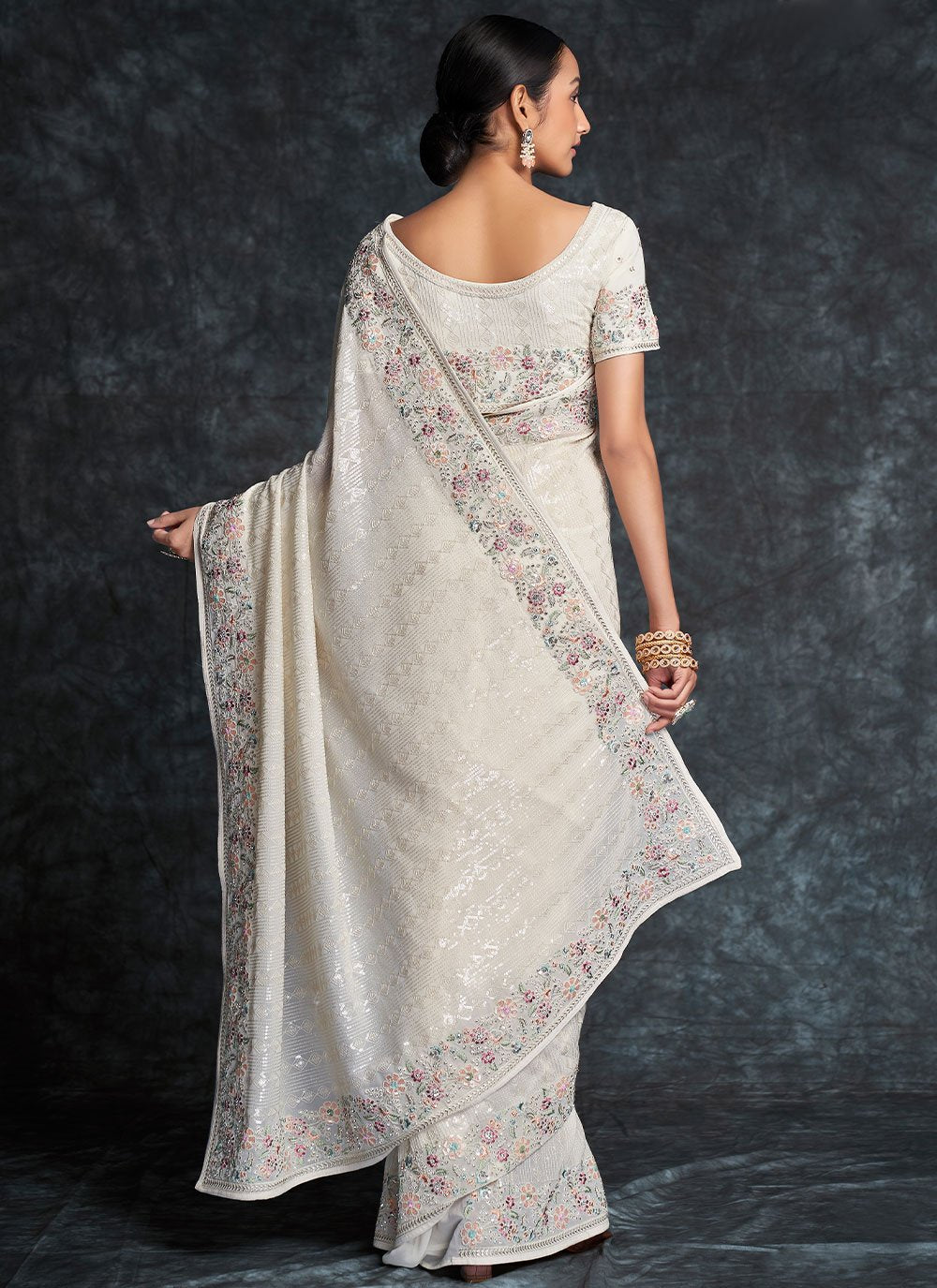 Contemporary Georgette White Embroidered Saree