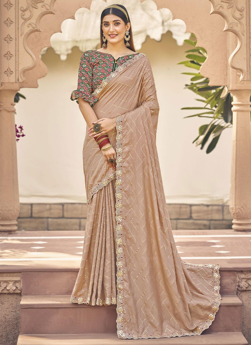 Contemporary Silk Beige Embroidered Saree