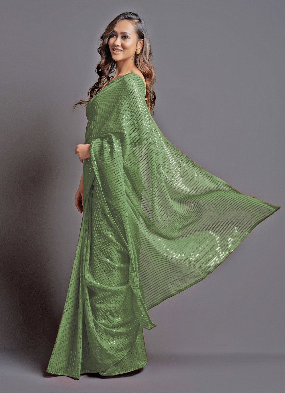 Contemporary Georgette Silk Sea Green Embroidered Saree