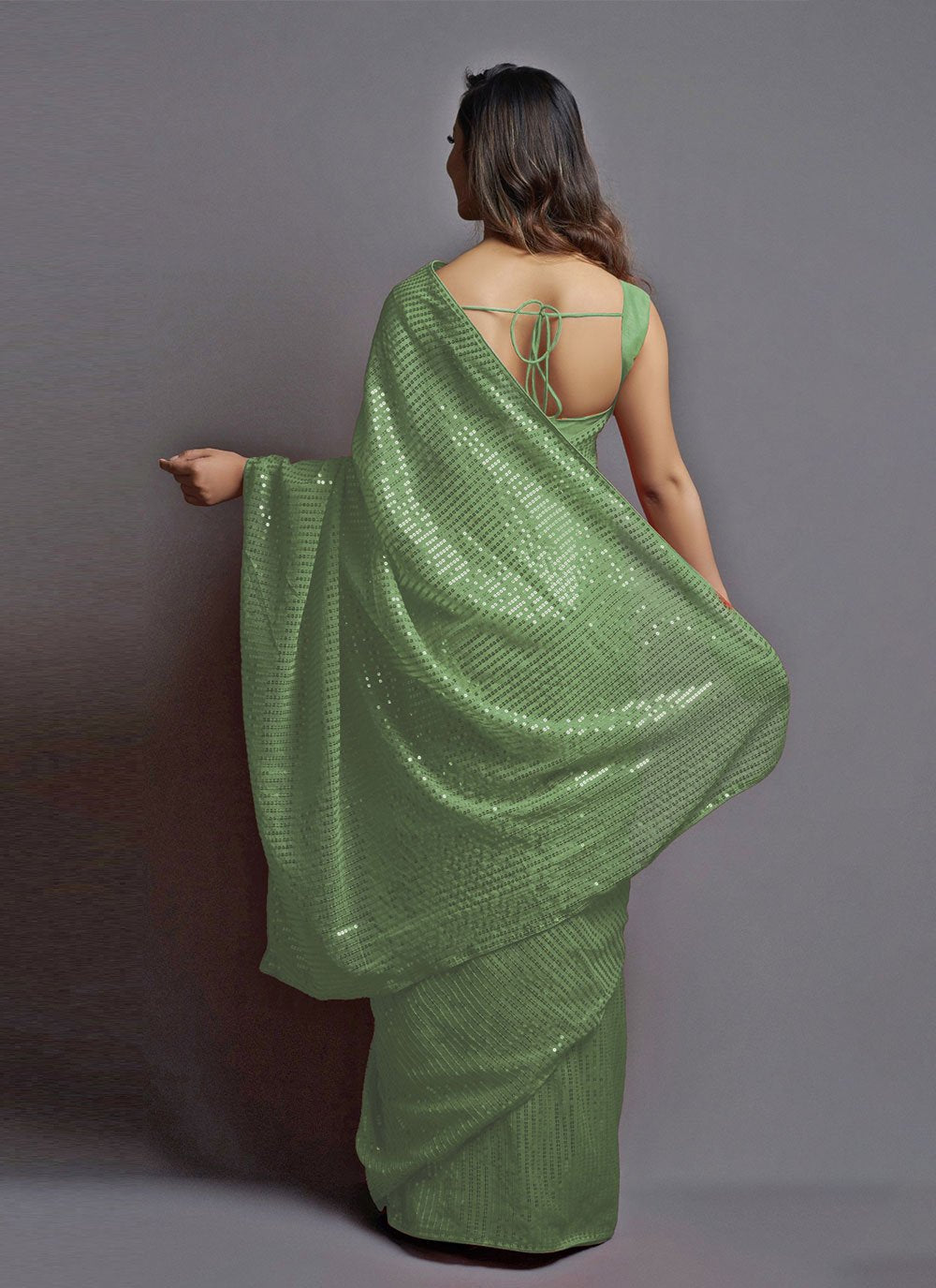 Contemporary Georgette Silk Sea Green Embroidered Saree