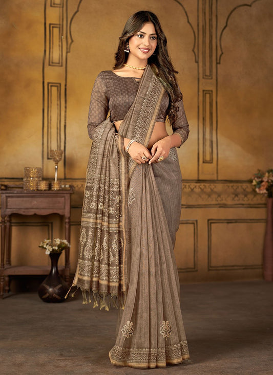 Contemporary Chanderi Silk Grey Digital Print Saree