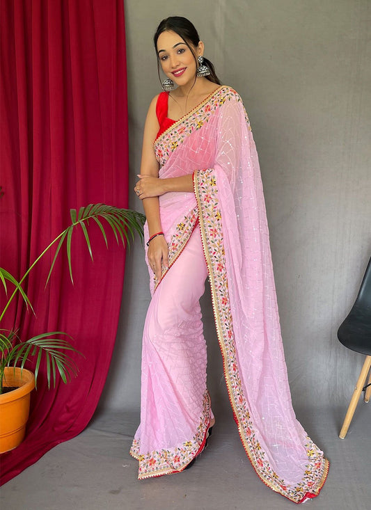 Contemporary Georgette Pink Sequins Saree