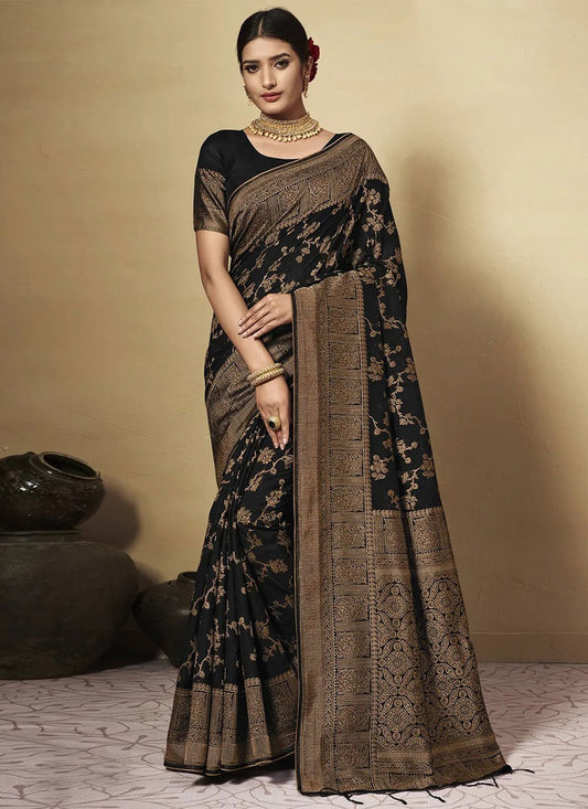 Contemporary Chanderi Cotton Black Weaving Saree