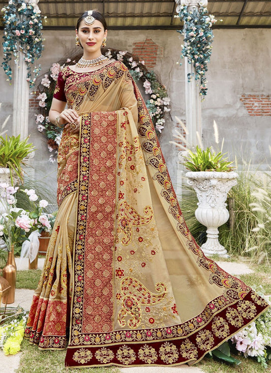 Contemporary Georgette Beige Diamond Saree