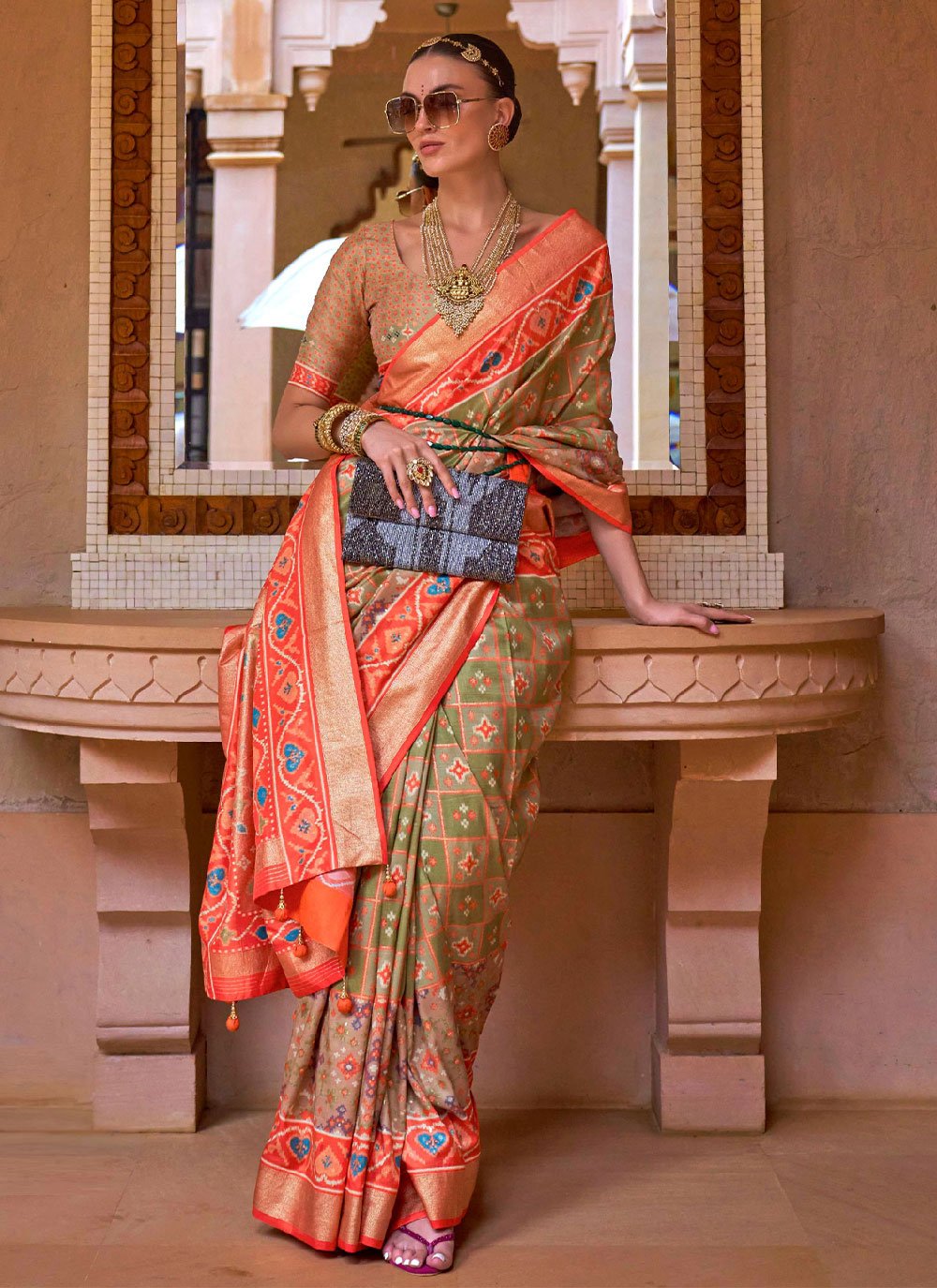 Contemporary Patola Silk Multi Colour Patch Border Saree