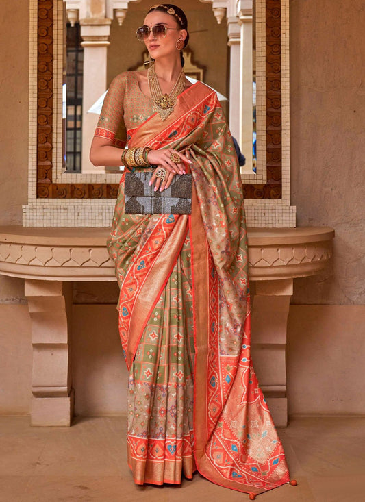 Contemporary Patola Silk Multi Colour Patch Border Saree