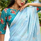 Contemporary Chiffon Blue Swarovski Saree