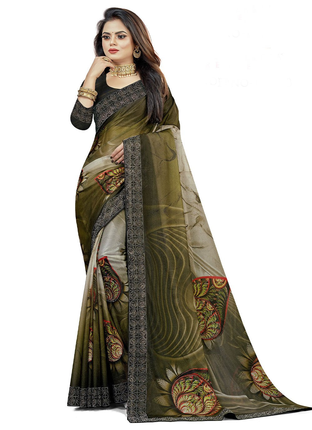 Contemporary Lycra Multi Colour Digital Print Saree