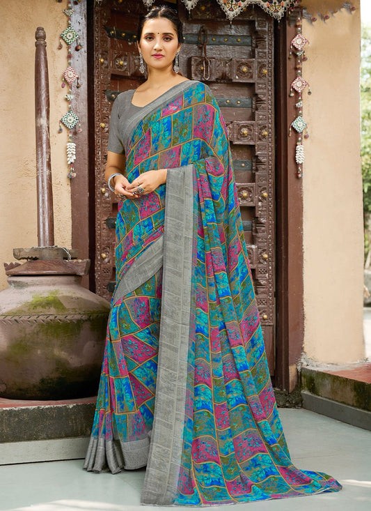 Contemporary Georgette Multi Colour Patch Border Saree