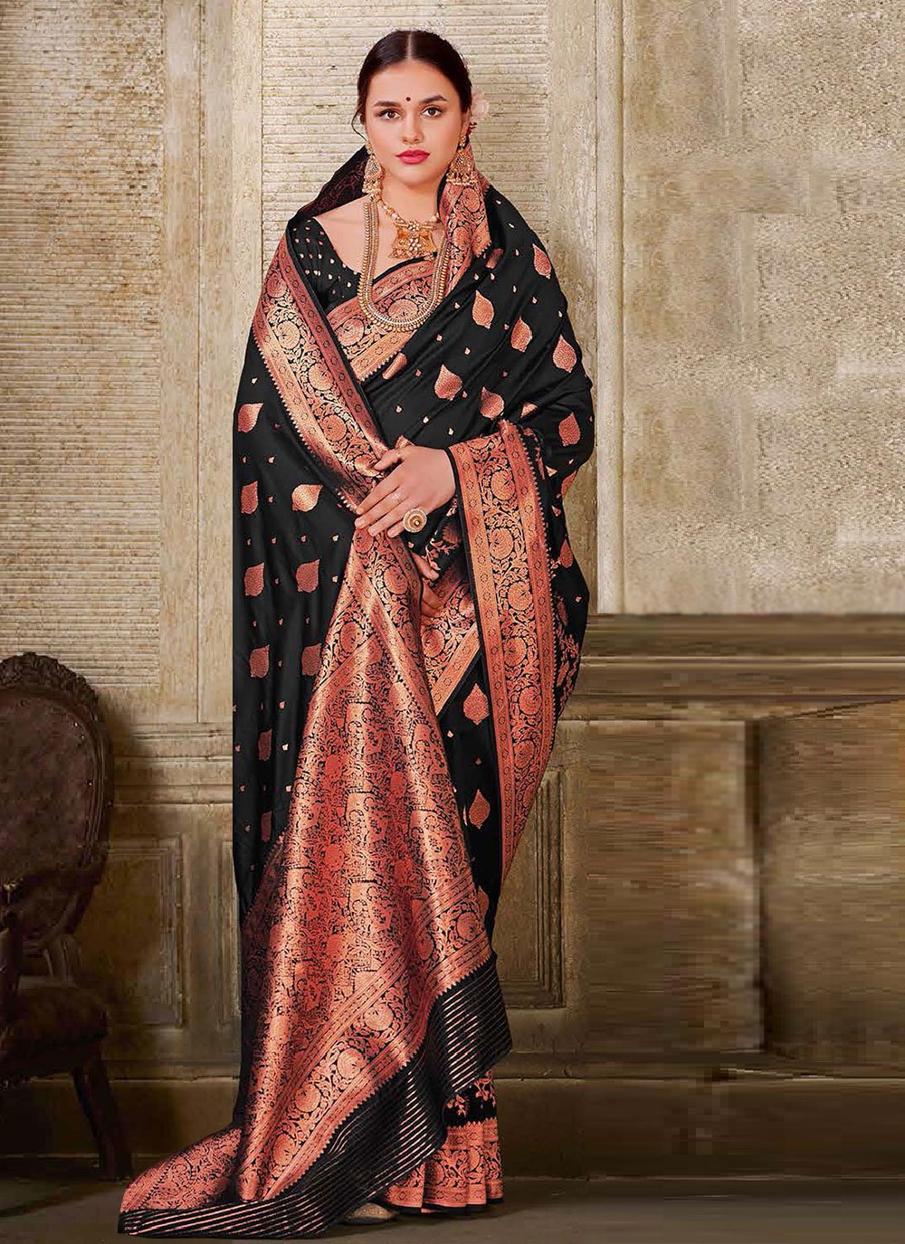 Contemporary Silk Black Weaving Saree