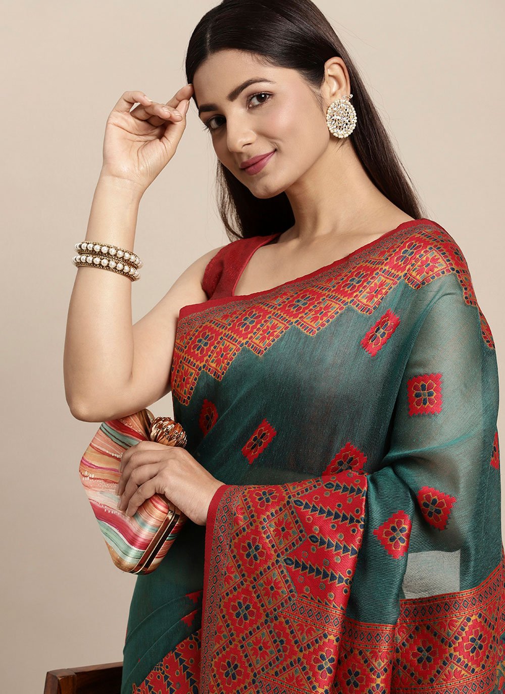 Contemporary Cotton Green Woven Saree