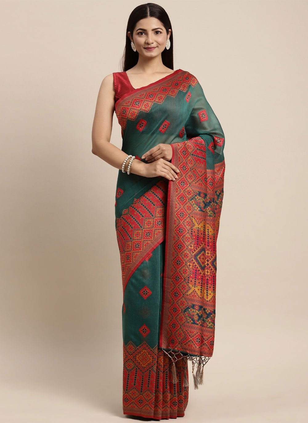 Contemporary Cotton Green Woven Saree