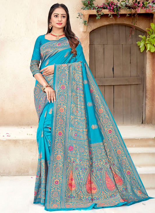 Contemporary Silk Blue Meenakari Saree