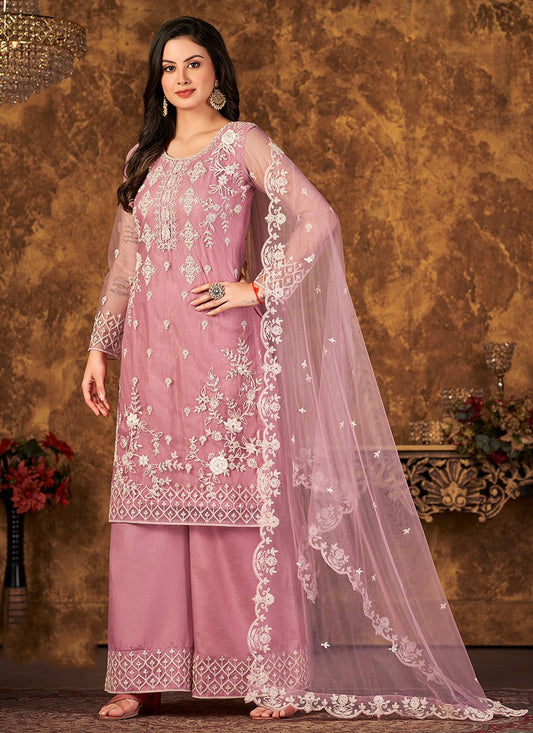 Salwar Suit Net Pink Cord Work Salwar Kameez