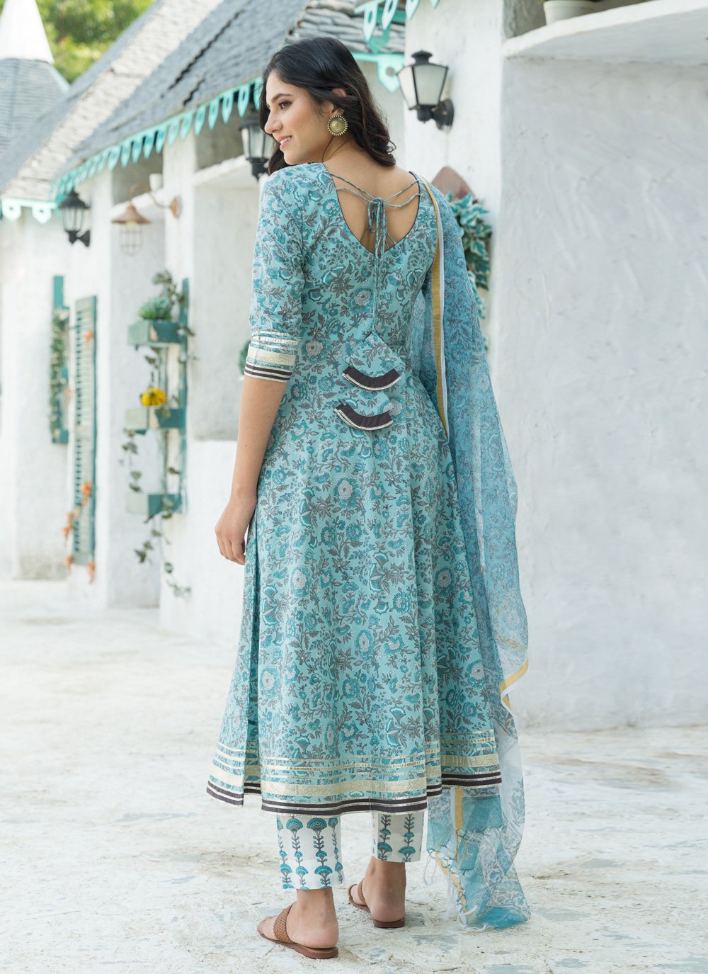 Pant Style Suit Cotton Aqua Blue Lace Salwar Kameez