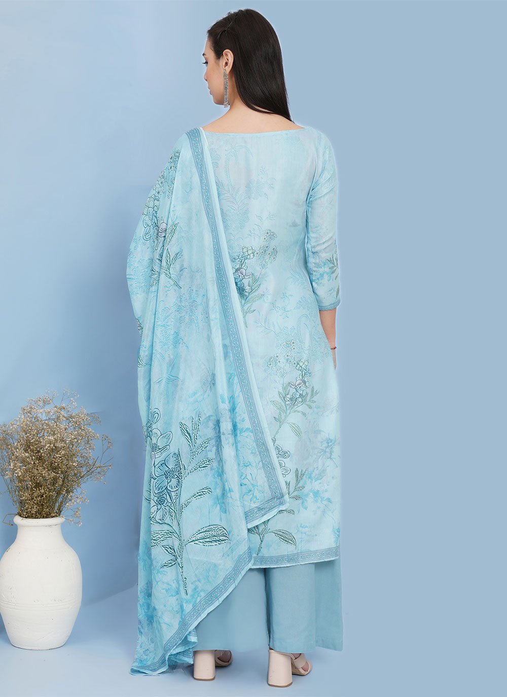 Palazzo Salwar Suit Cotton Aqua Blue Digital Print Salwar Kameez