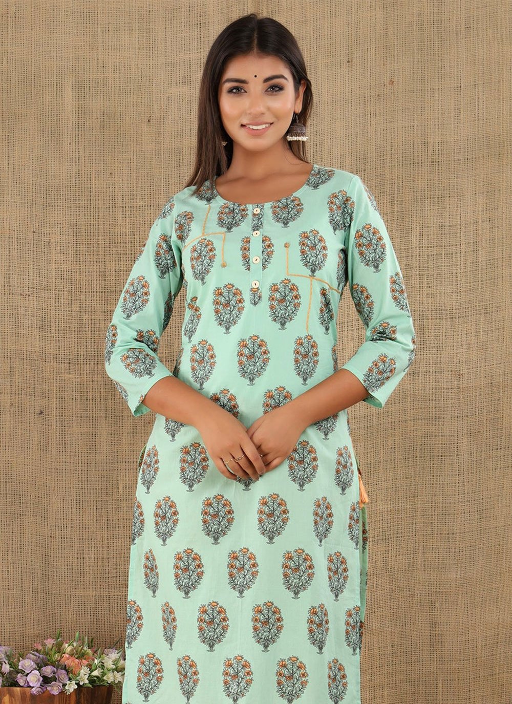 Salwar Suit Cotton Aqua Blue Buttons Salwar Kameez